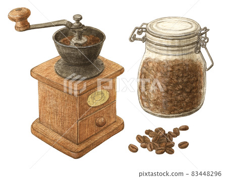 Watercolor pencil illustration to grind coffee beans Watercolor pencil illustration to grind coffee beans 83448296