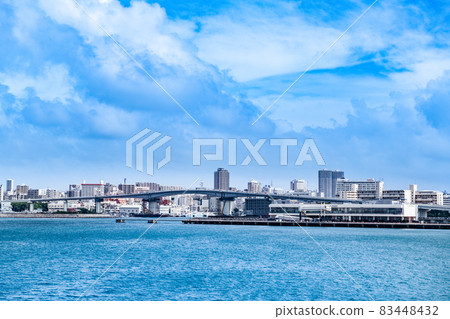 Okinawa Tomari Ohashi and Tomari Port scenery from the ocean Okinawa Tomari Ohashi and Tomari Port scenery from the ocean 83448432