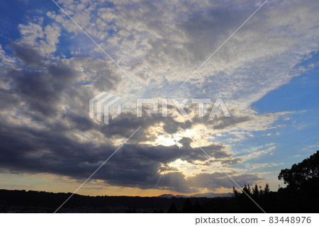 Autumn blue sky clouds sunset trees 83448976