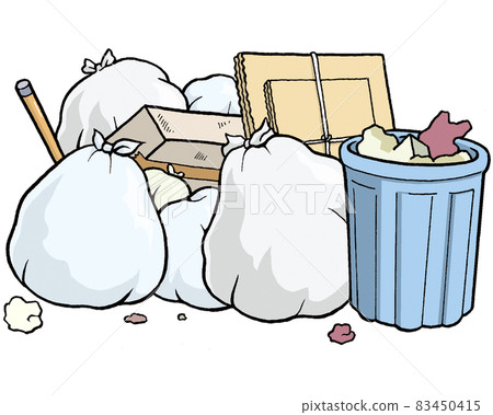 Illustration of garbage storage [trash can, cardboard, garbage bag, collection point, waste collection, neighborhood trouble] 83450415