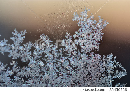 Frost crystals on windows due to cold Frost crystals on windows due to cold 83450538