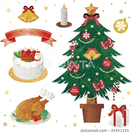 Christmas Christmas tree roast chicken cake party gift watercolor illustration set Christmas Christmas tree roast chicken cake party gift watercolor illustration set 83451193