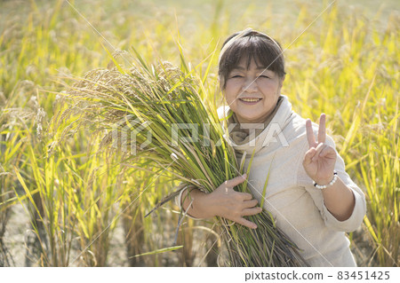Woman holding rice ears Woman holding rice ears 83451425