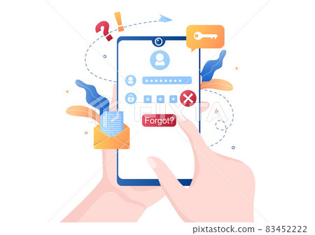 Forgot Password and Account Login for Web page, Protection, Security, Key, Access System in Smartphone or Computer Flat Vector Illustration 83452222