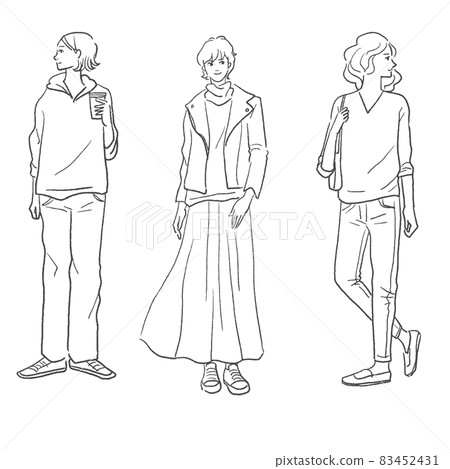 時尚女裝線描矢量在冬裝 83452431