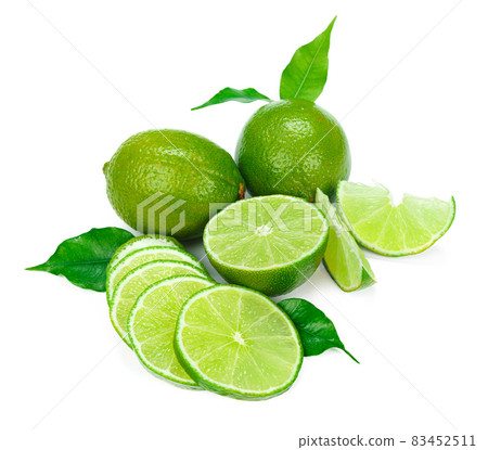 Chopped lime fruit isolated on white background Chopped lime fruit isolated on white background 83452511