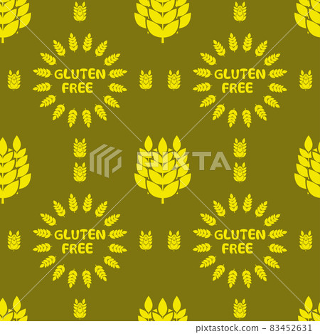 Gluten free, background pattern. Vector seamless pattern with silhouettes of wheat ears and with lettering Gluten free , for food package without gluten or for dietetic product nutrition 83452631