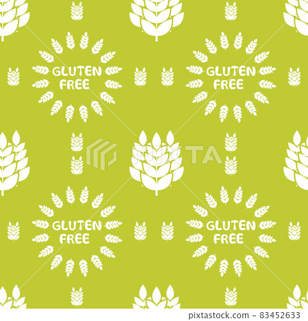 Gluten free, background or pattern. Vector seamless pattern with silhouettes of wheat ears and with lettering Gluten free , for food package without gluten or for dietetic product nutrition 83452633