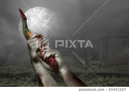 Zombie hands with wound holding ax 83453267