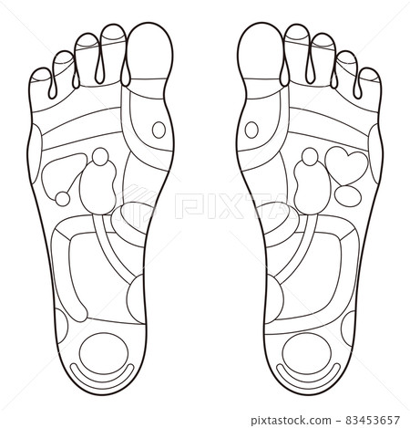 Monochrome illustration of the reflex zone and acupuncture points on the sole of the foot 83453657