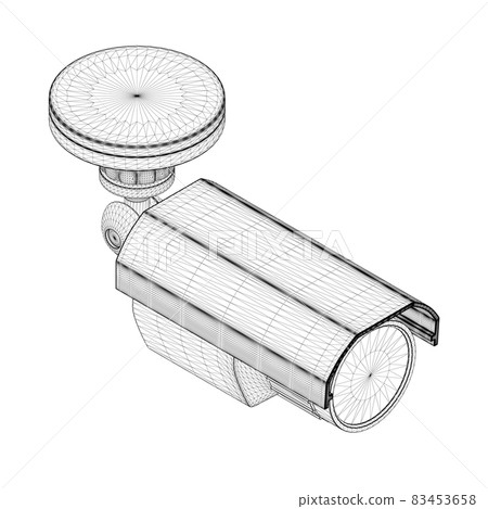 Wireframe cctv camera from black lines isolated on white background. Isometric view. 3D. Vector illustration Wireframe cctv camera from black lines isolated on white background. Isometric view. 3D. Vector illustration 83453658