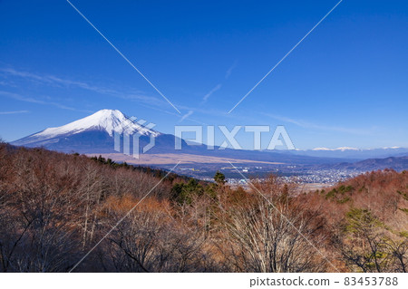 Mt. Fuji in winter seen from the 20-turn pass at Oshino Village, Yamanashi Prefecture 83453788