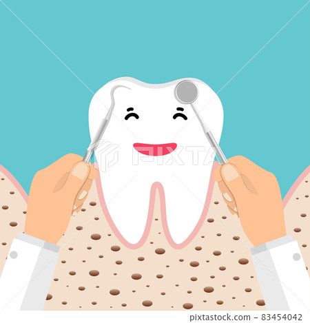 Dentist holding instruments and examining patient teeth. Teeth examination dentistry concept. 83454042