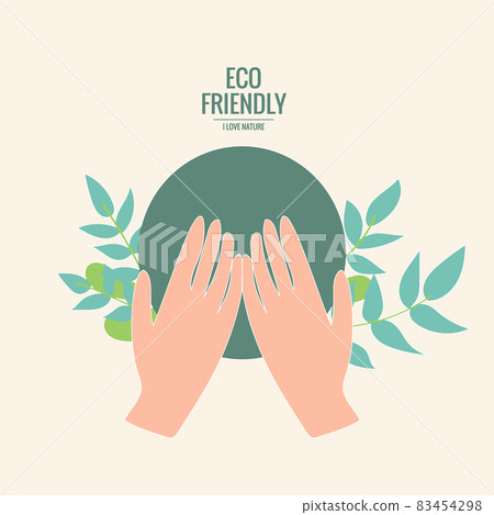 ECO FRIENDLY. Ecology concept with hand holding... - Stock Illustration ...