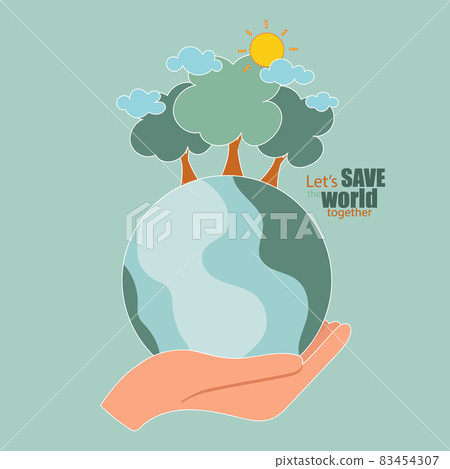 ECO FRIENDLY. Ecology concept with hand holding... - Stock Illustration ...