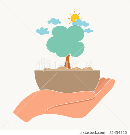 ECO FRIENDLY. Ecology concept with hand holding... - Stock Illustration ...