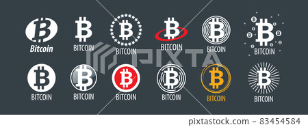 A set of vector logos with the image of Bitcoin 83454584