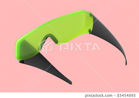 Protective green plastic dentist glasses isolated on pink background 83454893