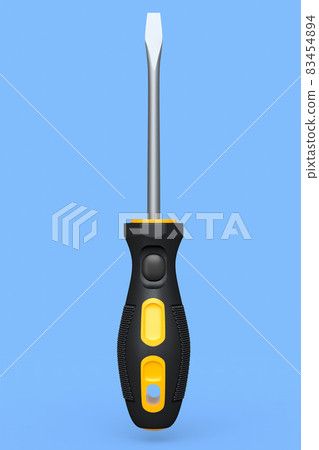 Black and yellow screwdriver isolated on blue background Black and yellow screwdriver isolated on blue background 83454894