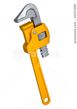 Adjustable pipe wrench, spanner or plumbing tool isolated on white background. 83454895