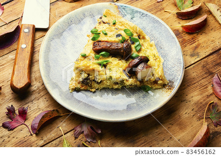 Slice homemade pie with mushrooms 83456162