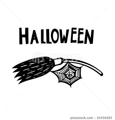 Black doodle Halloween vector design with lettering Halloween. Illustration for kids, celebration, web, print, etc. Black doodle Halloween vector design with lettering Halloween. Illustration for kids, celebration, web, print, etc. 83456985