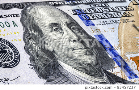 Portrait of Benjamin Franklin from one hundred american dollars banknote Portrait of Benjamin Franklin from one hundred american dollars banknote 83457237