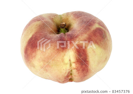 Saturn peach flat peaches also known doughnut peaches on a white background 83457376