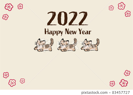 虎年2022年新年賀卡明信片模板可愛側身 虎年2022年新年賀卡明信片模板可愛側身 83457727