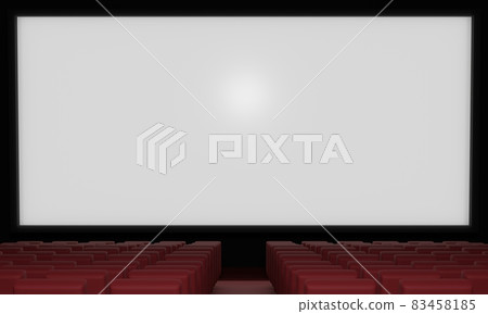 white cinema screen and red seats in the hall.3d rendering. white cinema screen and red seats in the hall.3d rendering. 83458185