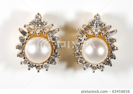 White Pearl Earring with Prong Studded Diamond Halo Earring in Yellow Gold 83458656