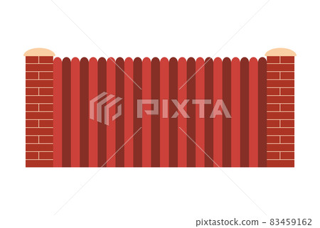 Gate fence from metal and brick. Illustration of decorative barrier. Outdoor protective architecture element Gate fence from metal and brick. Illustration of decorative barrier. Outdoor protective architecture element 83459162