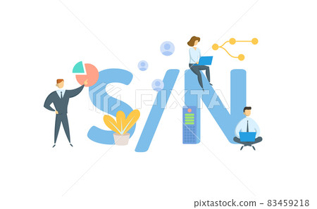 SN, Serial Number. Concept with keyword, people and icons. Flat vector illustration. Isolated on white. 83459218