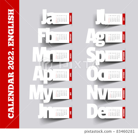 Calendar for 2022 in the form of cut paper origami. Vector illustration Calendar for 2022 in the form of cut paper origami. Vector illustration 83460281