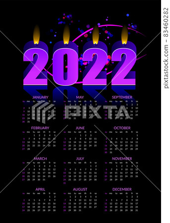 Calendar for 2022 on the background of burning candle numbers. Vector Calendar for 2022 on the background of burning candle numbers. Vector 83460282