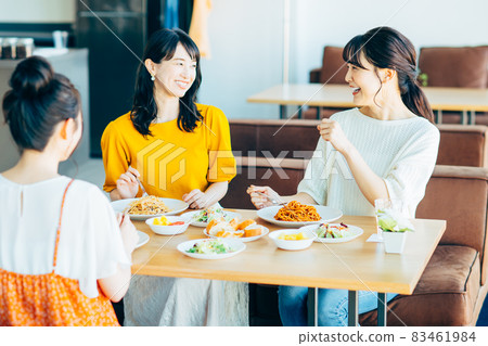 A young woman having a girls-only gathering at a cafe A young woman having a girls-only gathering at a cafe 83461984