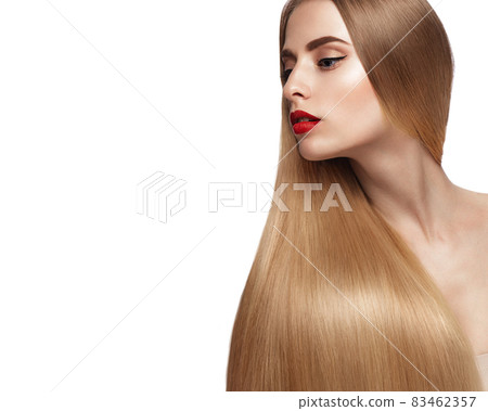 Beautiful blond girl with a perfectly smooth hair, and classic make-up. Beauty face and hair. Beautiful blond girl with a perfectly smooth hair, and classic make-up. Beauty face and hair. 83462357
