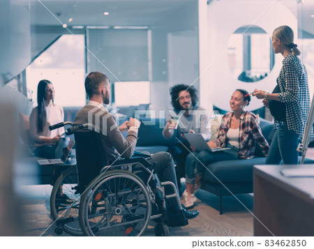 Pregnant Businesswoman Leads Creative Meeting Of Business Team In Modern Coworking open Space Office Pregnant Businesswoman Leads Creative Meeting Of Business Team In Modern Coworking open Space Office 83462850