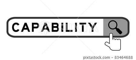 Search banner in word capability with hand over magnifier icon on white background Search banner in word capability with hand over magnifier icon on white background 83464688