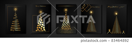 set cards Christmas Tree gold texture, golden... - Stock Illustration ...