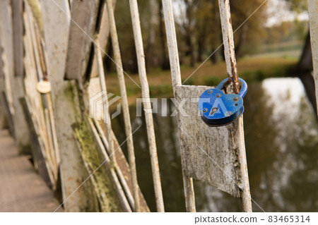 Wedding tradition background castle love heart concept lock valentine, tourism iron, newlyweds steel chain 83465314