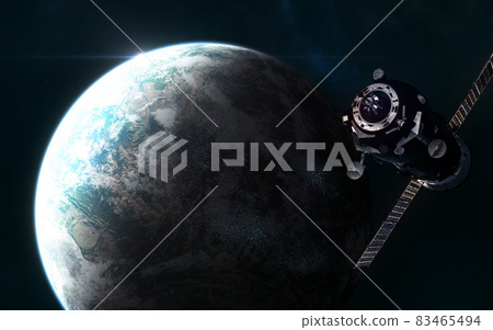 Space station on the background of an inhabited planet in deep space 83465494