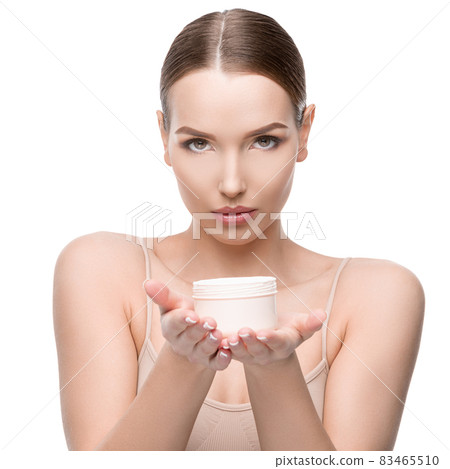 Beautiful Young Woman with Clean Fresh Skin isolated on white background Beautiful Young Woman with Clean Fresh Skin isolated on white background 83465510