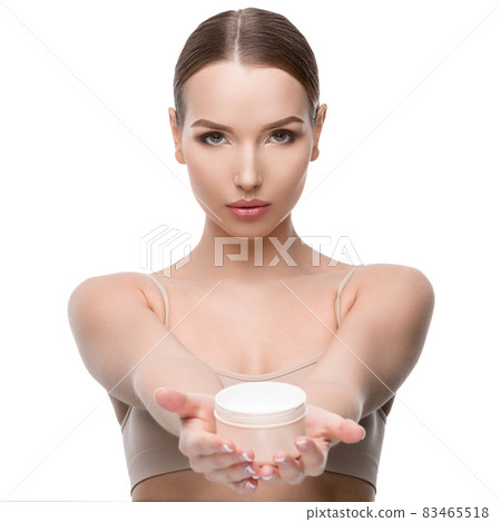 Beautiful Young Woman with Clean Fresh Skin isolated on white background Beautiful Young Woman with Clean Fresh Skin isolated on white background 83465518