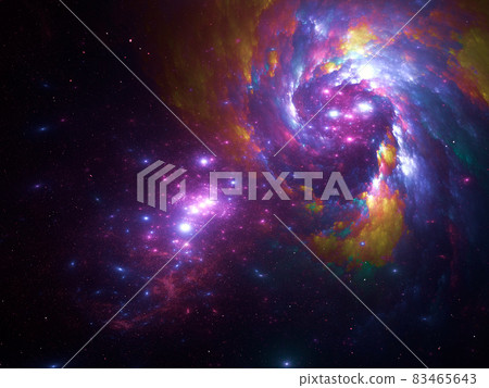Abstract computer generated 3d illustration with glowing curls and dots 83465643