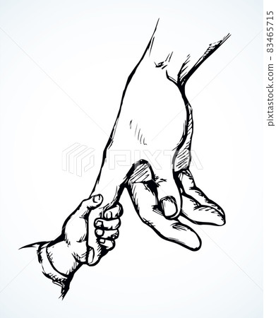 Children's hand holds on to mother's arm. Vector drawing Children's hand holds on to mother's arm. Vector drawing 83465715