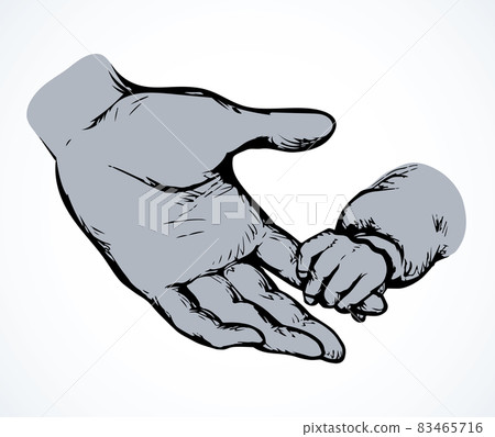 Children's hand holds on to mother's arm. Vector drawing Children's hand holds on to mother's arm. Vector drawing 83465716