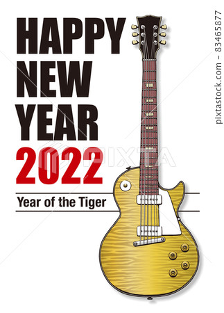2022 New Year's card template "Tiger eyes guitar" Happy New Year Handwriting space available 83465877