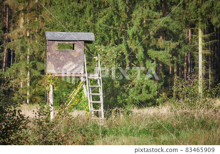 Picture of a wooden deer and boar hunting pulpit. Picture of a wooden deer and boar hunting pulpit. 83465909