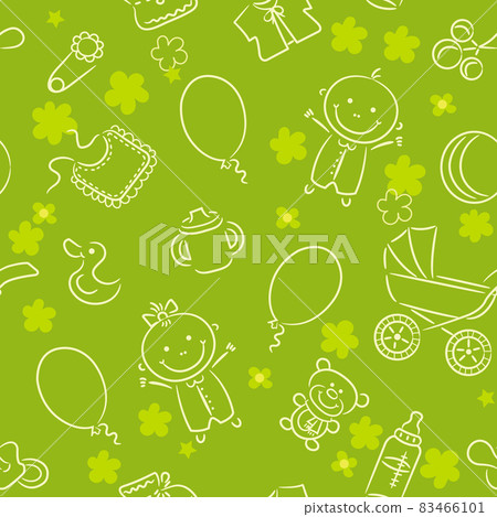 Seamless pattern with baby elements. Nice for baby fashion, wallpaper, textile, birthday, wedding, baby and bridal shower invitations. Vector illustration Seamless pattern with baby elements. Nice for baby fashion, wallpaper, textile, birthday, wedding, baby and bridal shower invitations. Vector illustration 83466101